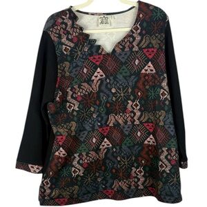Parsley & Sage Multicoloured Cotton Geometric Patterned Unique Collar XL Top